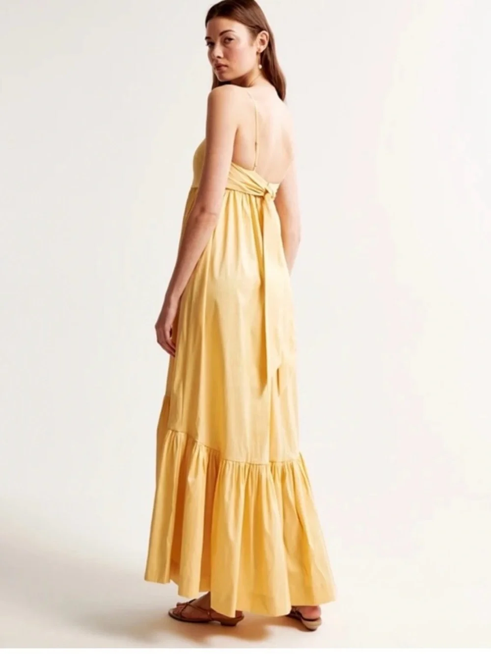 NWT Abercrombie & Fitch Drama Bow-Back Taffeta Maxi Dress- Yellow Medium Pet.